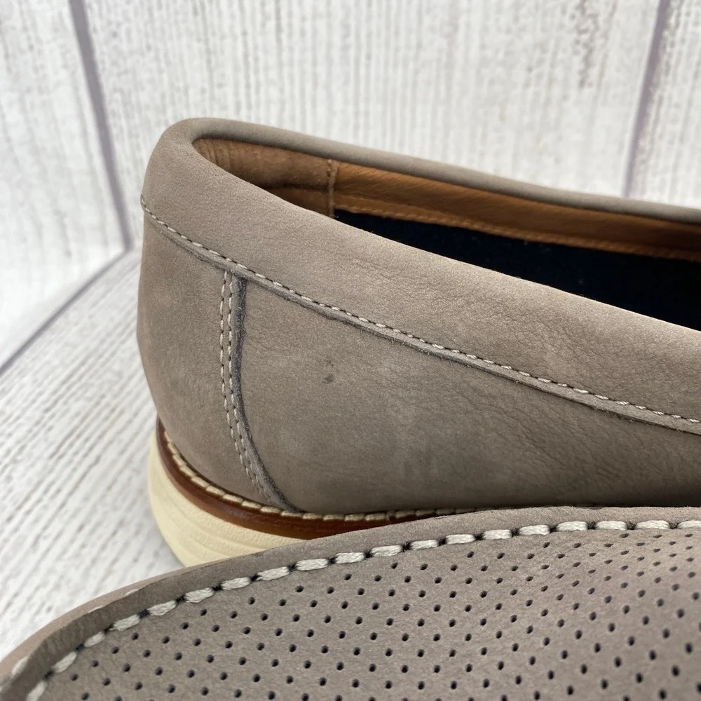 Johnston & Murphy Hodges Loafers Mens 10 Grey Nubuck Perforated TruFoam Shoes